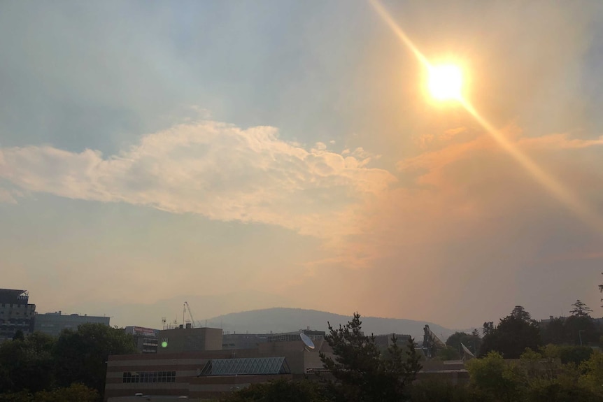 Smoke haze over Hobart