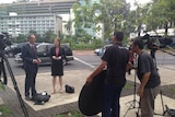 The ABC's Jim Middleton and Helen Brown filming in Jakarta