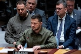 Ukrainian President Volodymyr Zelenskyy addresses a high level Security Council meeting.