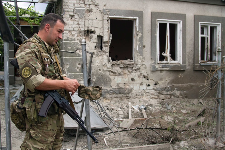 Damaged house near Mariupol