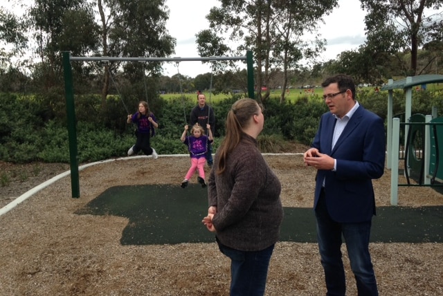 Cherie O'Connell, Daniel Andrews, Tara O'Connell Tara, right on swing