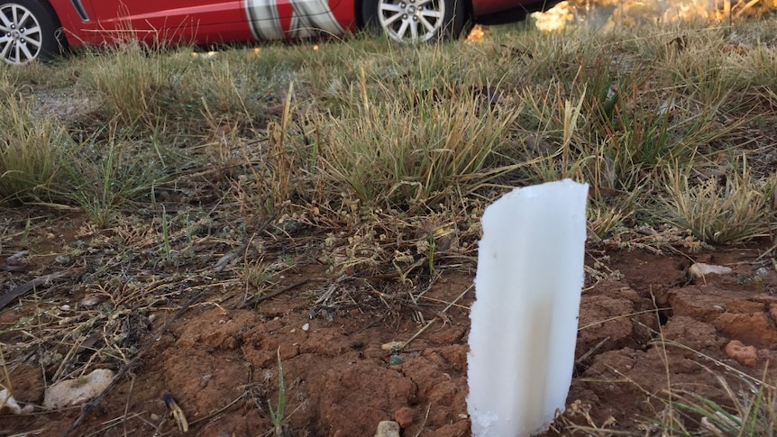 An icy pole is placed in the ground on a cold morning in Adelaide.