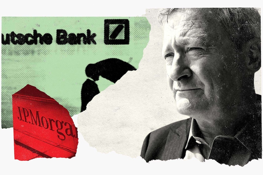 Collage of middle-aged man and Deutsche bank.