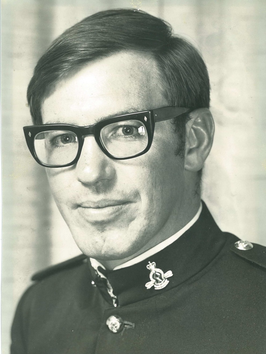 A black and white photo of a young David Hurley as a cadet at the Royal Military College.