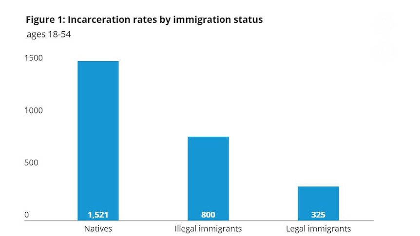 Graph showing US incarceration rates by immigration status