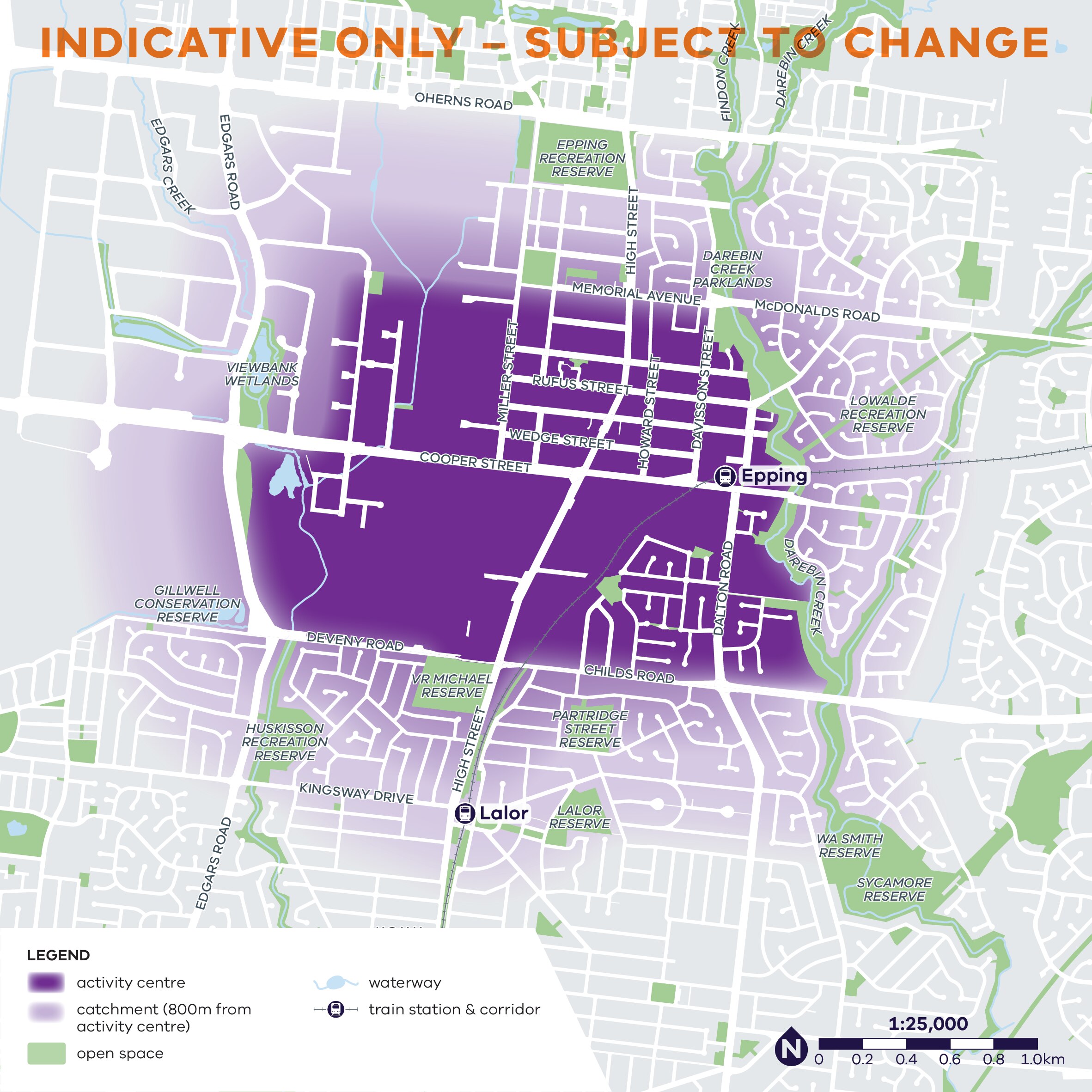 A map showing the main area of Epping shaded in.