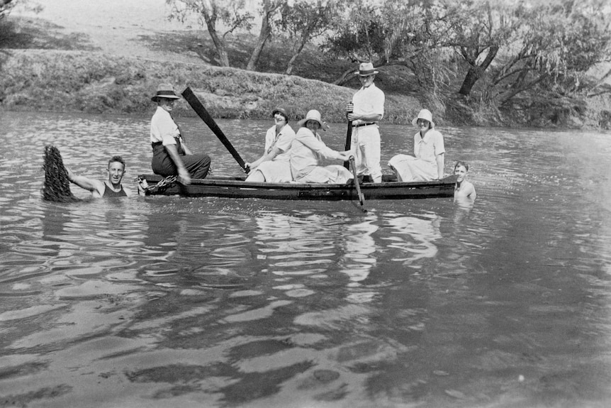 Swimming and canoeing in Brisbane River 1928.