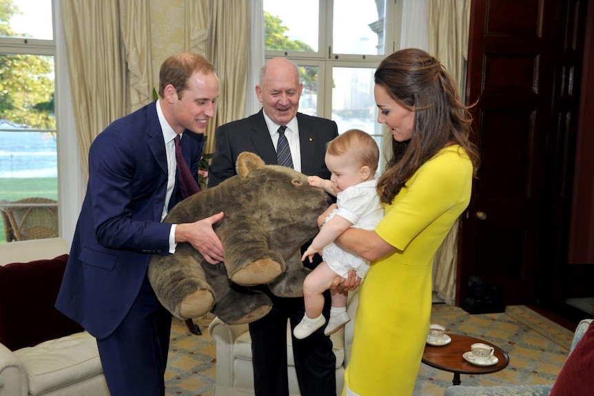 Prince William, Princess Kate and Prince George meet with Governor General Peter Cosgrove.
