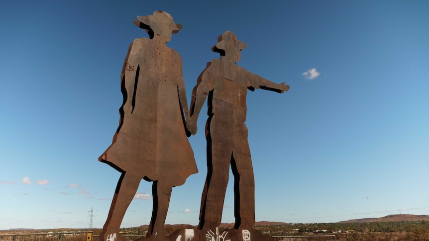 A sculpture which overlooks the townsite of Newman.