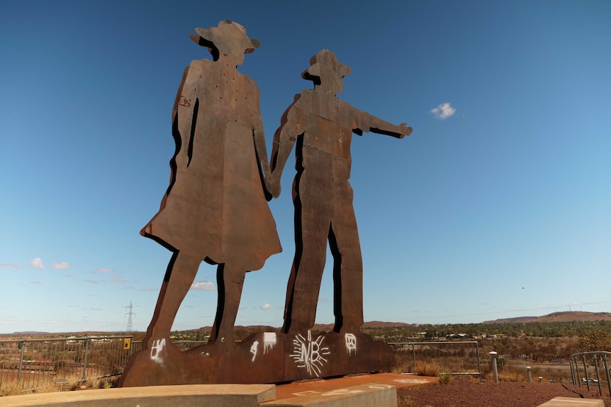 A sculpture which overlooks the towne of Newman.