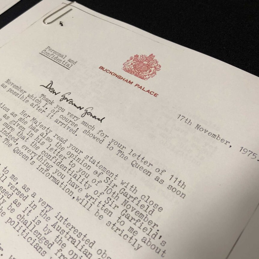 A letter with a Buckingham Palace letterhead, addressed 'Dear Governor-General'.