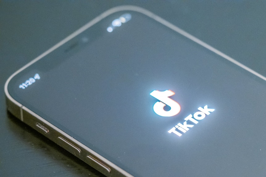 The TikTok logo on the screen of a smartphone.