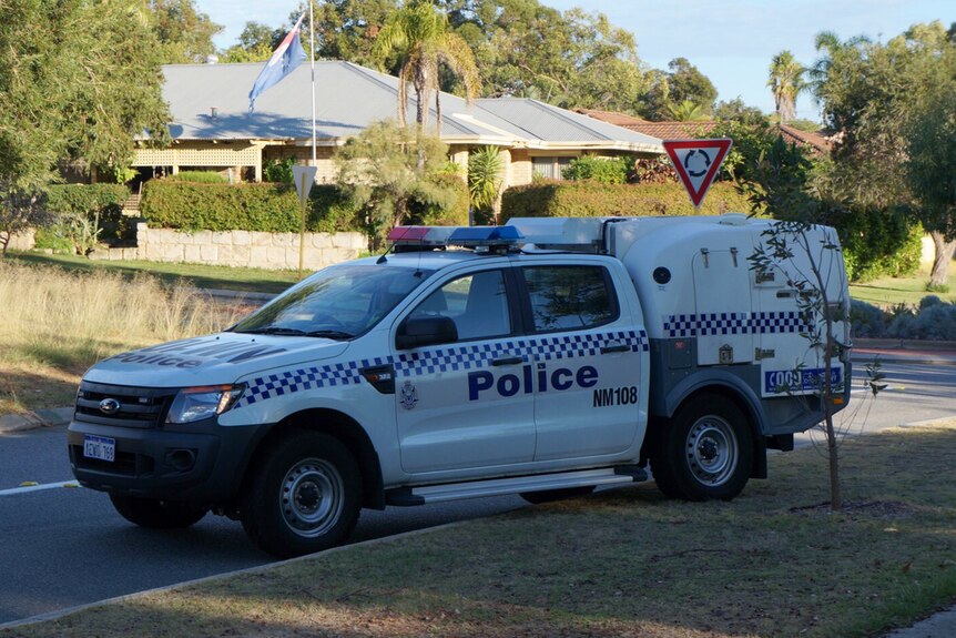 WA Police car outside Polyantha Reserve in Mirrabooka in Perth where Labrador was fatally stabbed