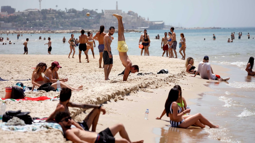 People on Tel Aviv beach