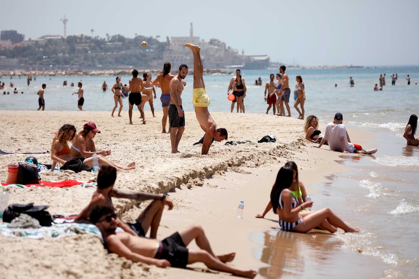 People on Tel Aviv beach