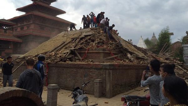 A building collapse in Patan in Nepal.