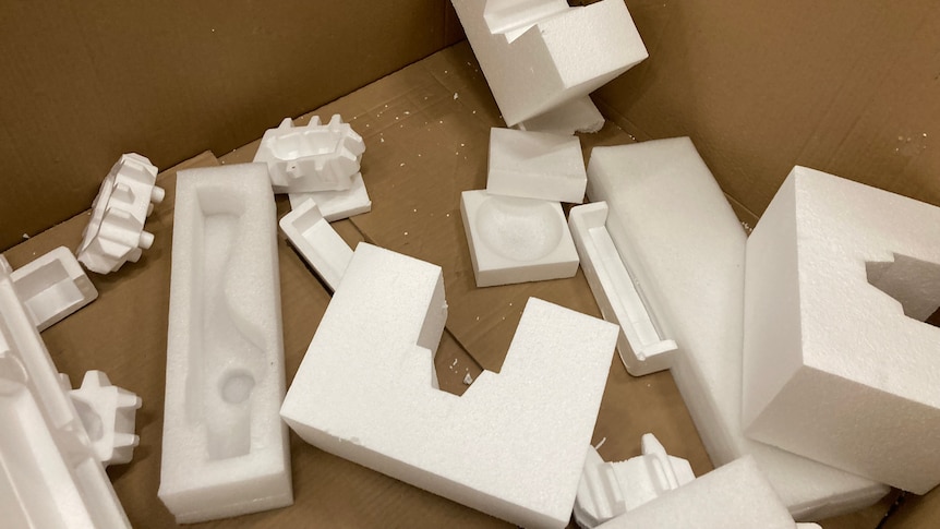 Polystyrene in a cardboard box.