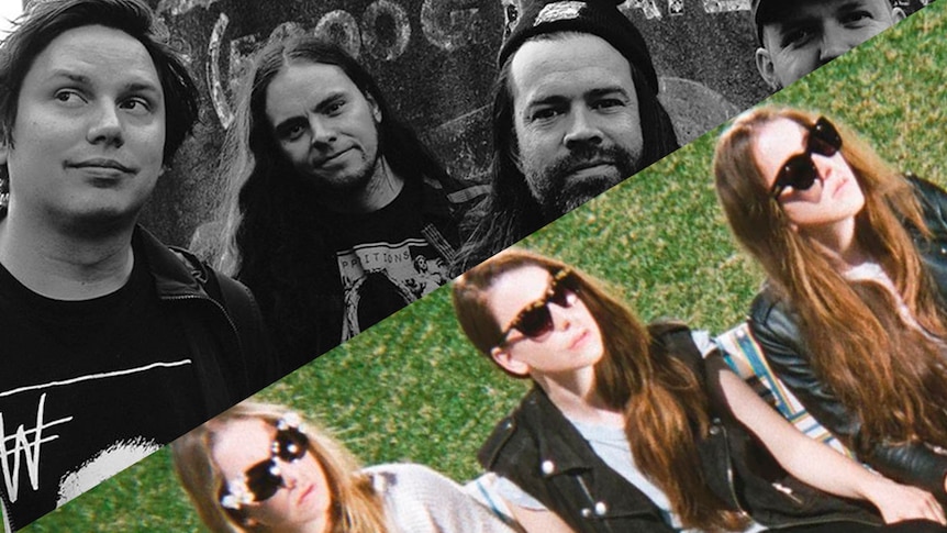 A collage of Violent Soho and Haim