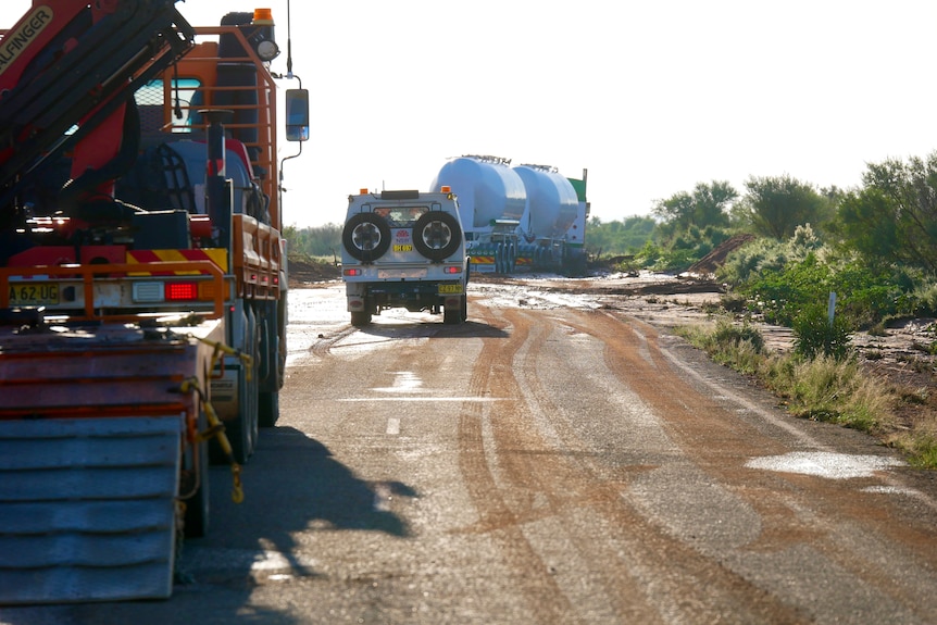 A semi-trailer stuck in mud on the Menindee road. 