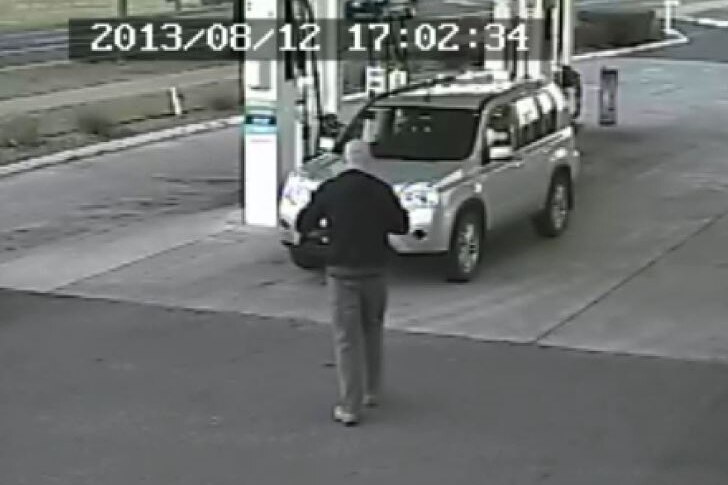 CCTV vision of Peter van de Wetering walking to car at petrol station