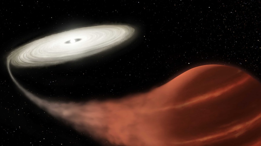 Artist's impression of a star sucking gas off a smaller star.