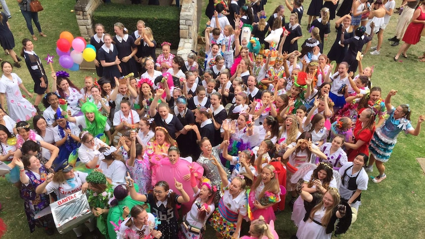 These extremely loud school students from Brisbane's St Aidan's were extremely pumped to be finishing year 12.