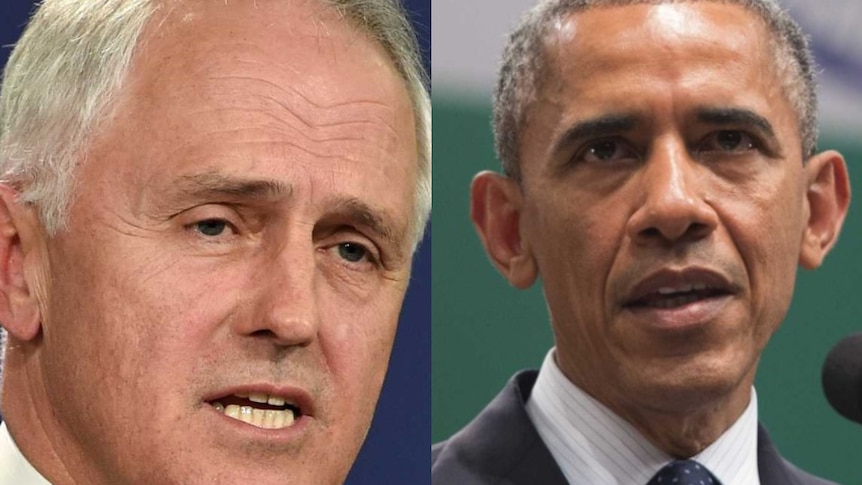 A composite image of Prime Minister Malcolm Turnbull and US president Barack Obama.