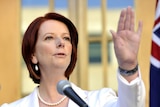 Prime Minister Julia Gillard speaks during a press conference when she called an election, July 17,