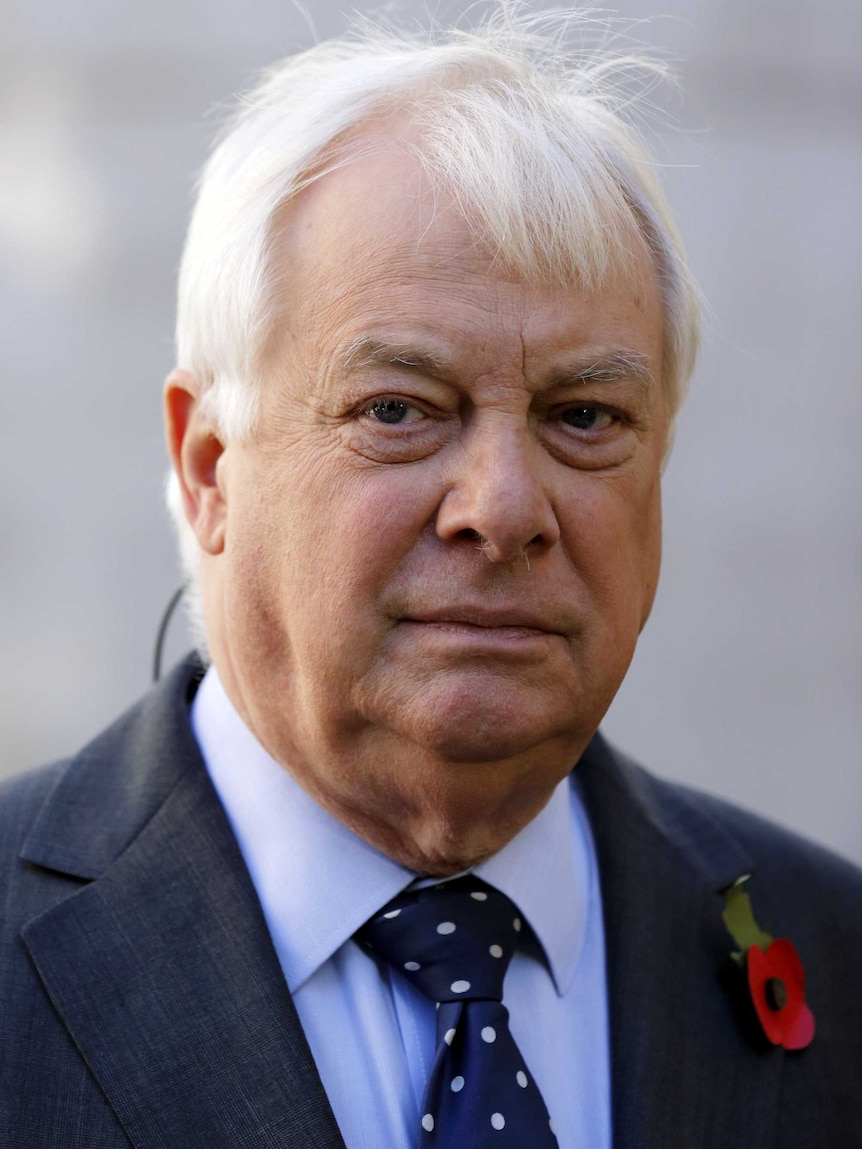 Chairman of the BBC Trust Lord Chris Patten arrives to speak to journalists outside New Broadcasting House in central London.