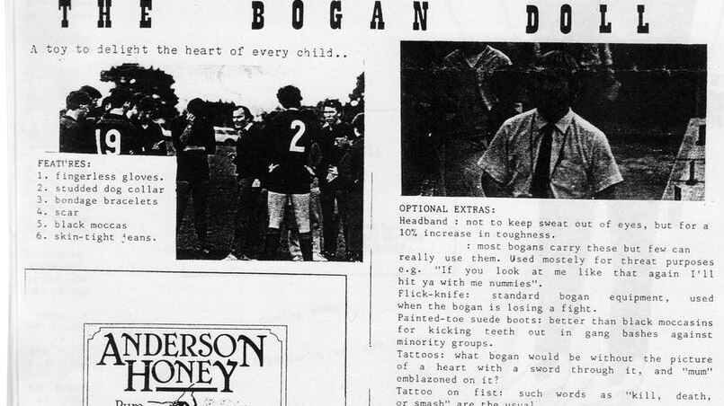 A page from a year book that describes the "bogan doll"