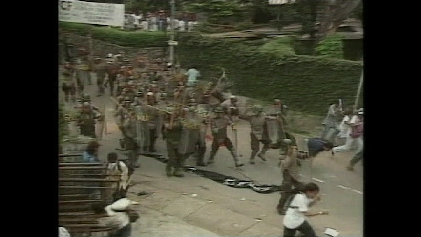 Widespread anti-government protests broke out in Indonesia in 1998 that led to the fall of President Suharto.