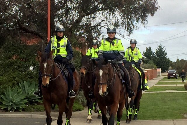 Mounted police searching Canley Reserve, Melbourne
