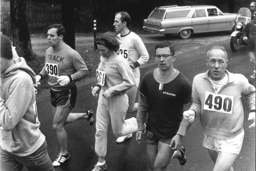 Kathrine Switzer just after being attacked by Jock Semple
