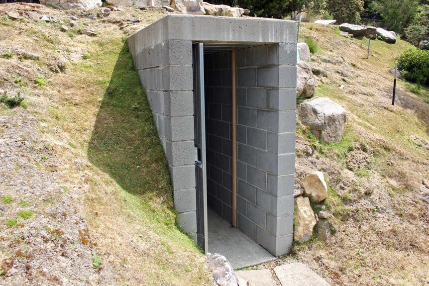 Exterior of fire bunker at Fern Tree, Tasmania.