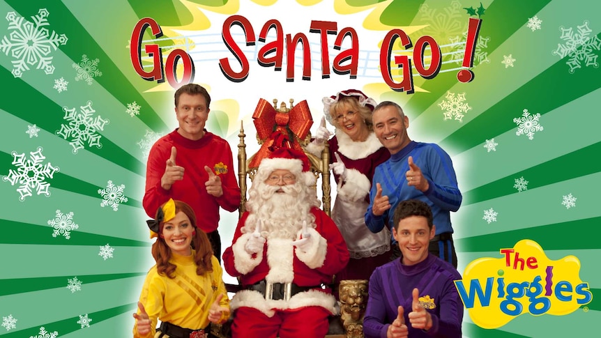 Wiggles members surround Mr and Mrs Claus