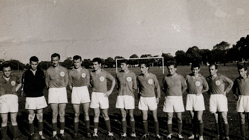 Players from first Melbourne Knights soccer team, then known as Croatia Soccer Club, taken in 1953.