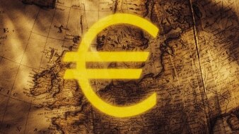 Euro symbol over old map of Europe (Thinkstock: Comstock)