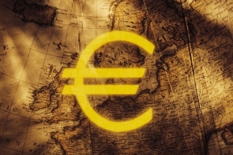 Euro symbol over old map of Europe (Thinkstock: Comstock)