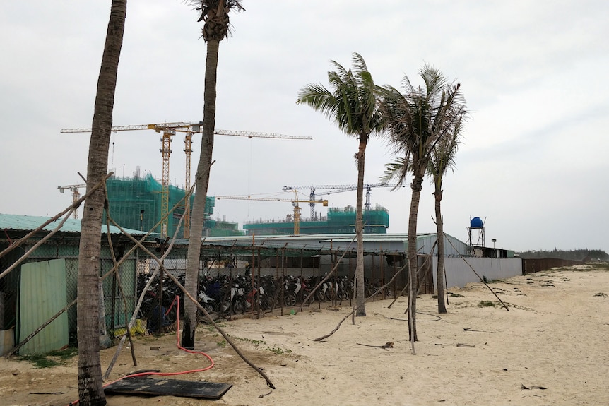 Construction on a beach.