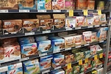 Muesli bars on the shelves of a supermarket