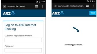 Screenshots of mobile banking false websites