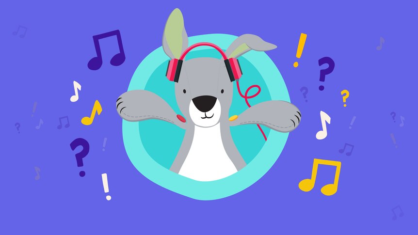 Animated drawing of Joey, a toy kangaroo, on a purple background
