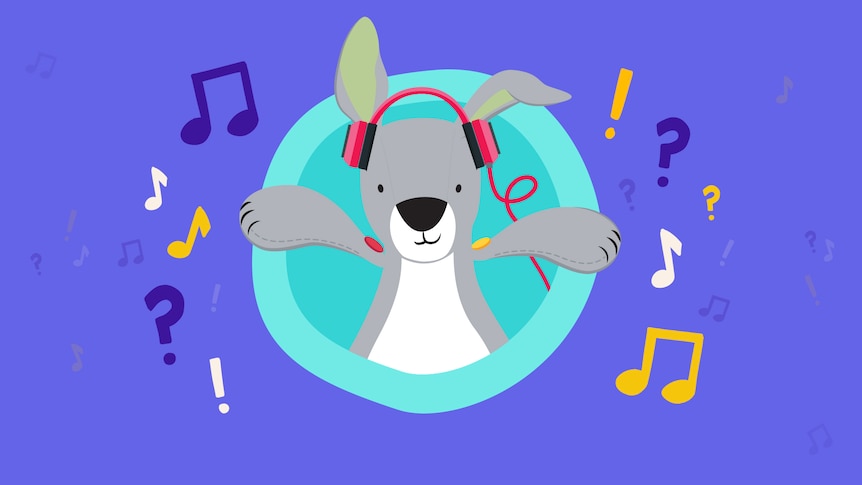 Animated drawing of Joey, a toy kangaroo, on a purple background