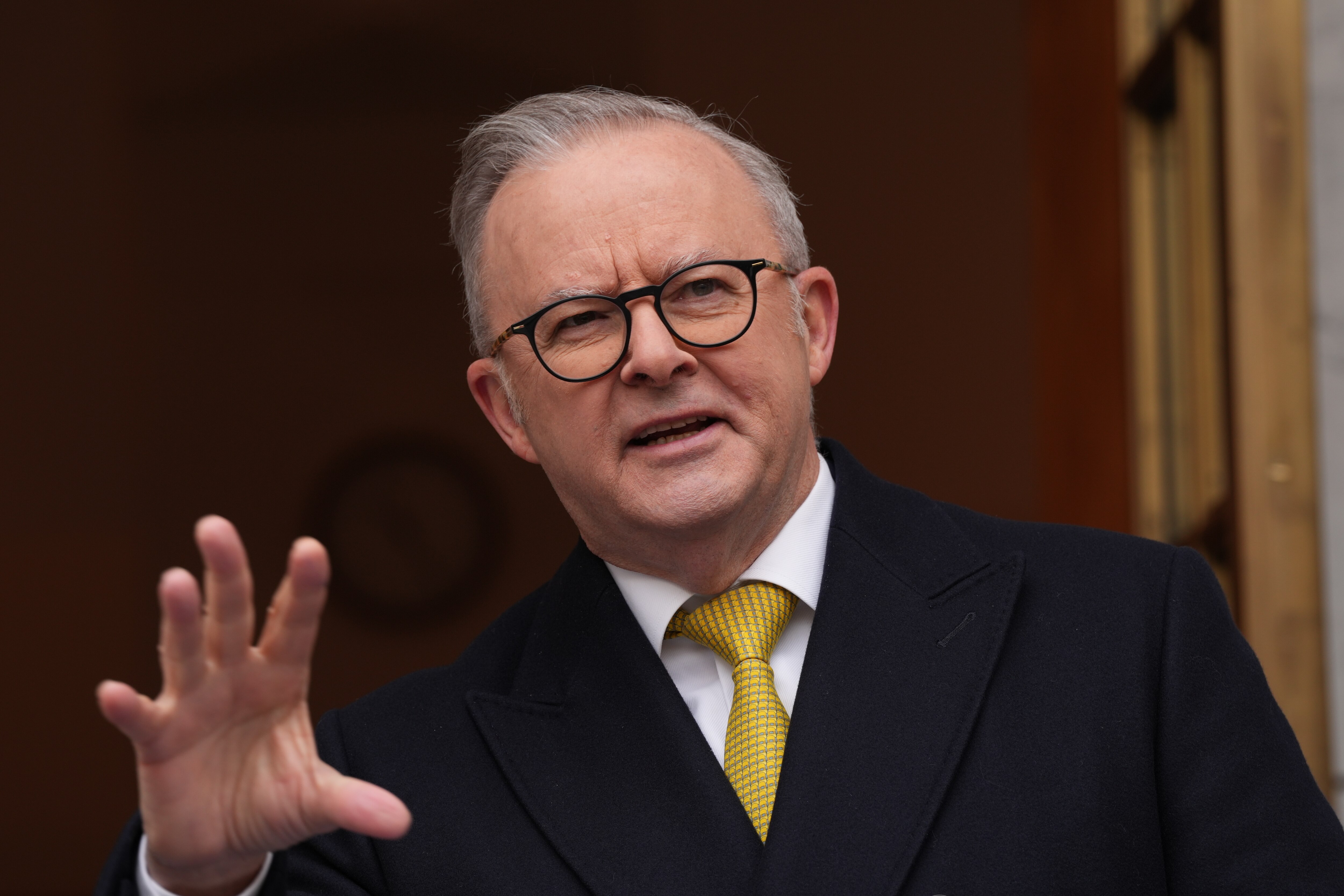 Anthony Albanese at a press conference at parliament house.