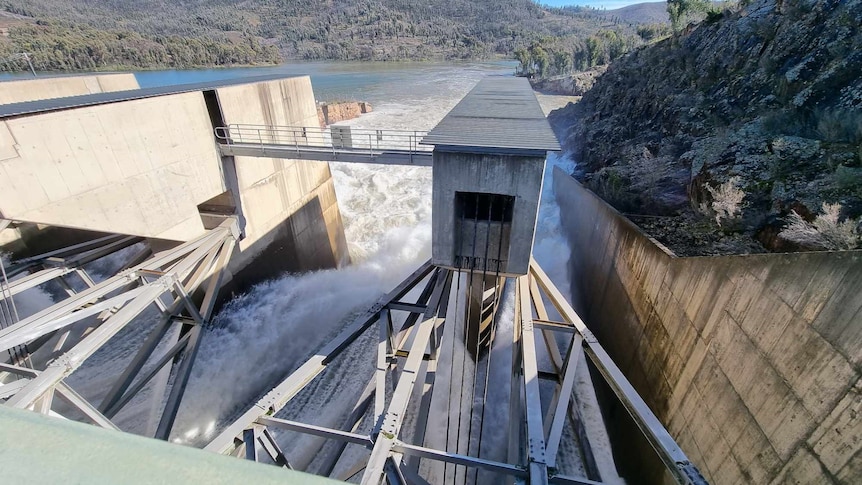 Water being released from a dam. 
