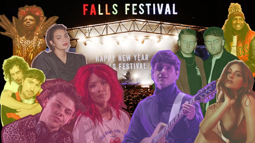 Collage of Falls Festival 2019 acts: PNAU, Thelma Plum, Peking Duk, Yungblud, Halsey, Vampire Weekend, Disclosure, Banks, Baker