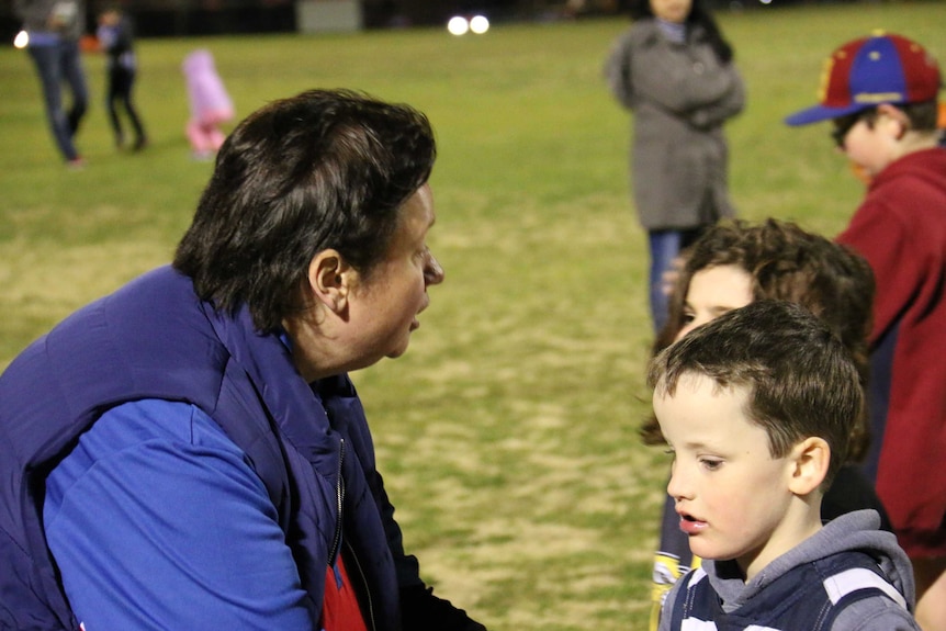 Jodie Donald talking to kids on her Tarneit under 10s AFL club.