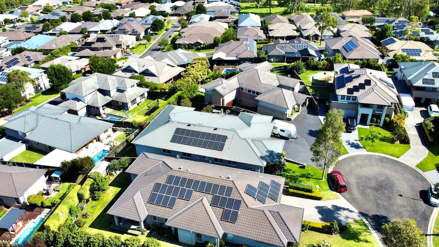 Aerial view of a housing estate near Camden, NSW