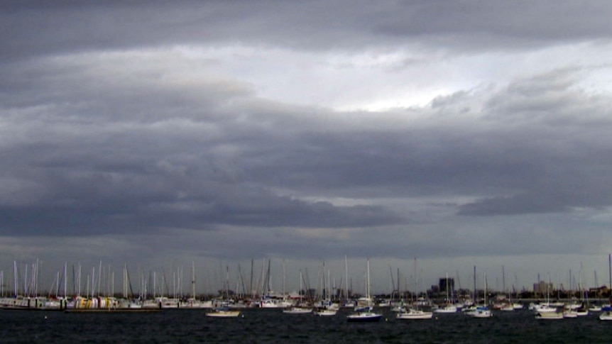 Storm clouds gather over the bay in Melbourne