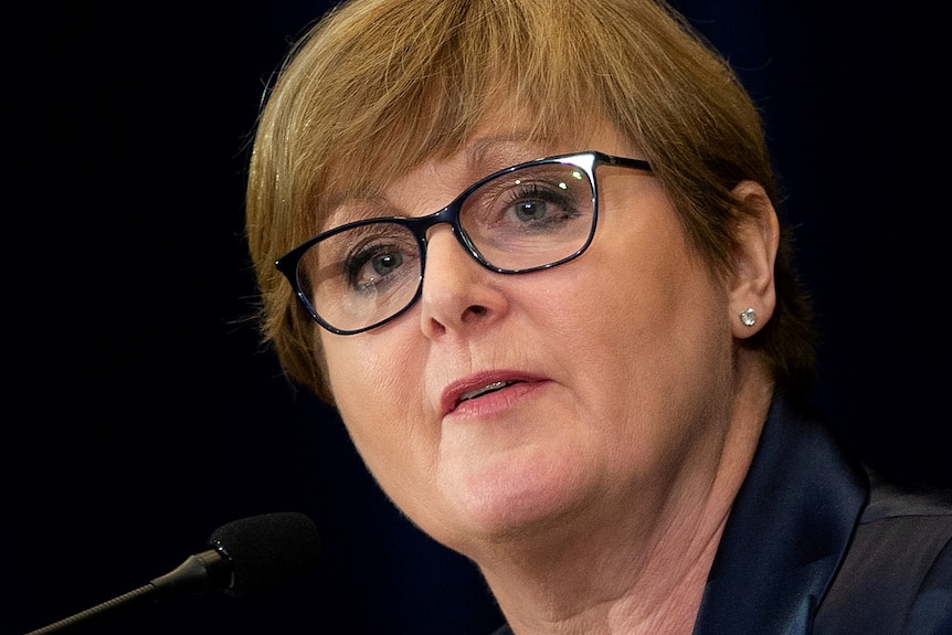 Australia's Defence Minister and Disability Minister Linda Reynolds speaks during a press conference in Washington, July 2020.
